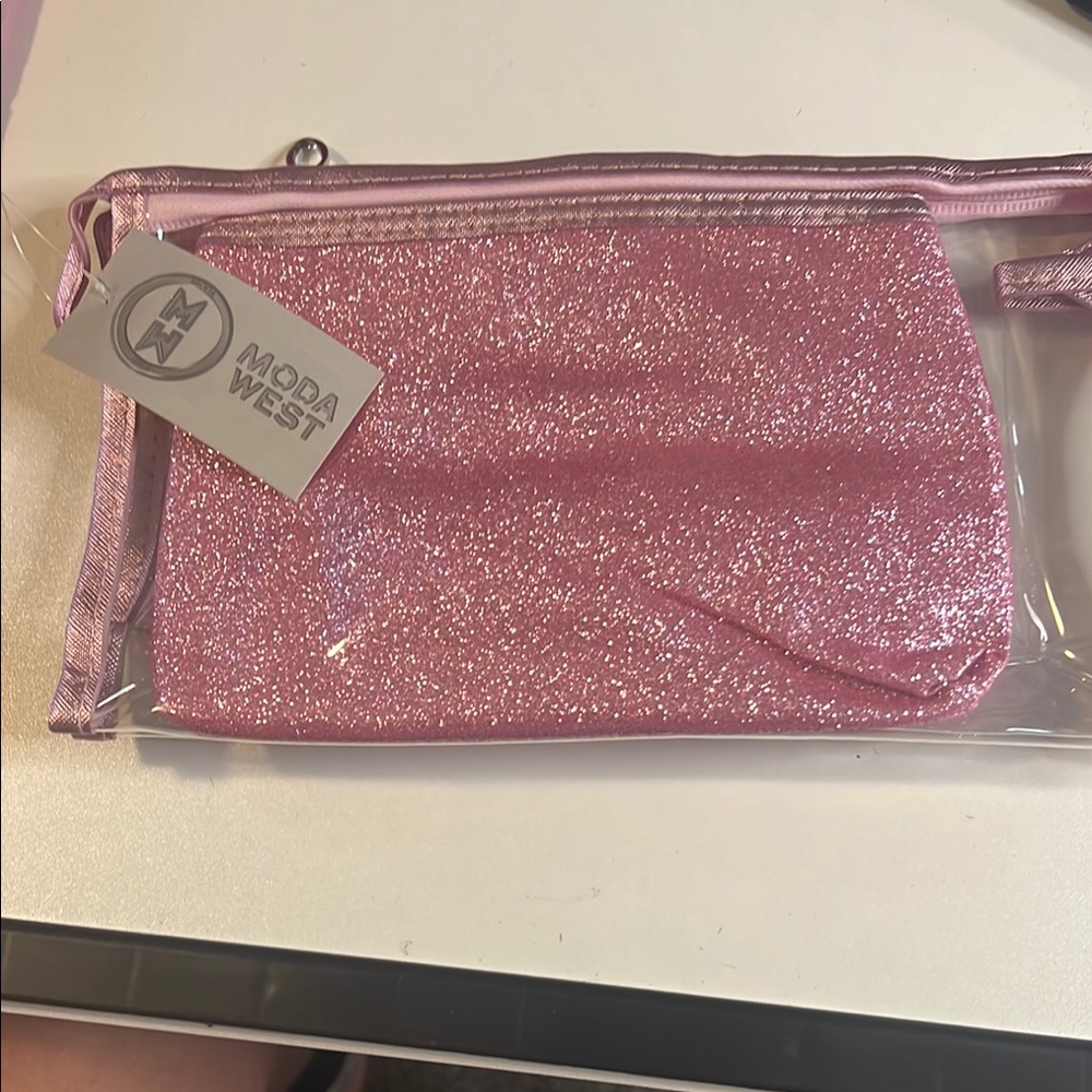 Moda Pink Cosmetic Bag Set with Glitter Finish